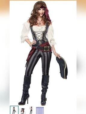 NEW Pirate Costume Womens Medium Buccaneer Set Hat Pants Halloween Outfit 8-10